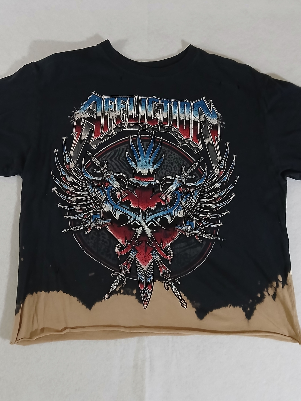 Affliction Black Graphic Tee with Tan Dyed Hem